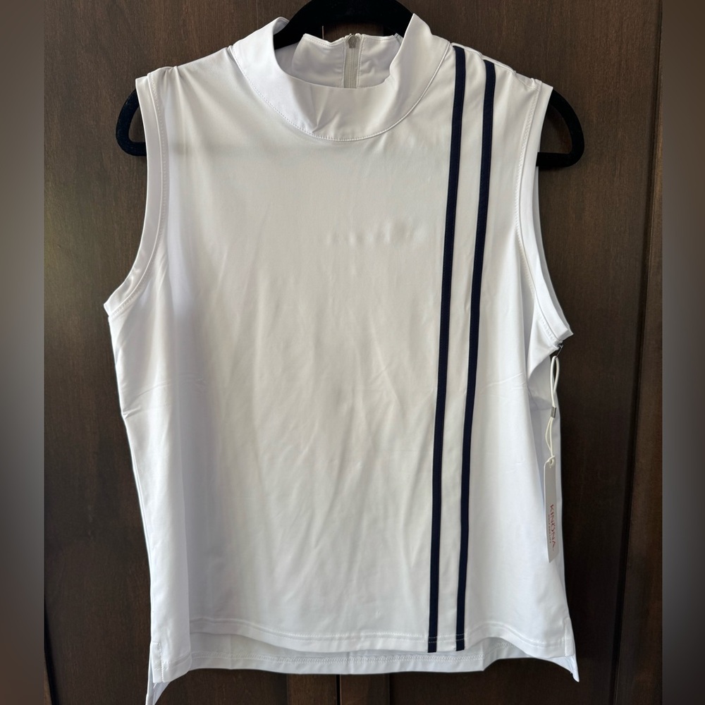 Kinona No Break Sleeveless Golf Top White Blue Stripe NEW sz L Pickleball